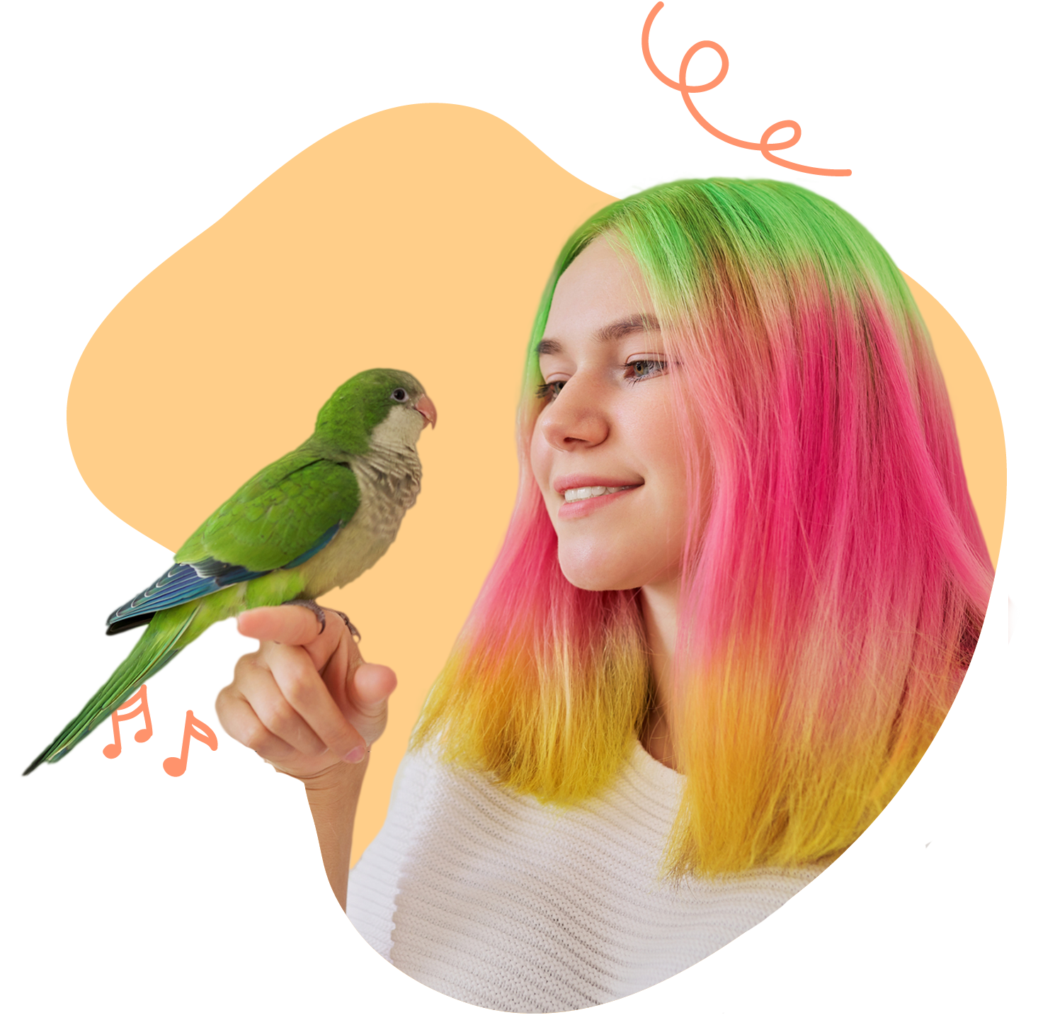 Girl holding a green parrot