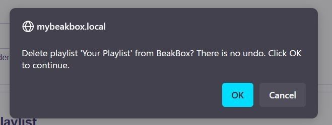 Modal showing the confirmation window to delete the playlist